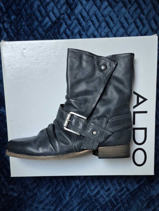 Aldo Shoes - ALDO Women's Dark Grey Leather Moto Boot With Pllaid Lining Size 39 New With Tag